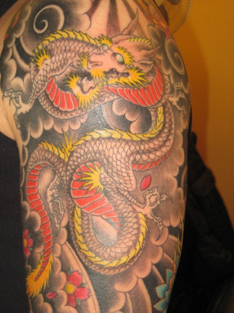 Paolino_Yellow_Red_Dragon_Tattoo Rising Dragon Tattoos, NYC, One Of