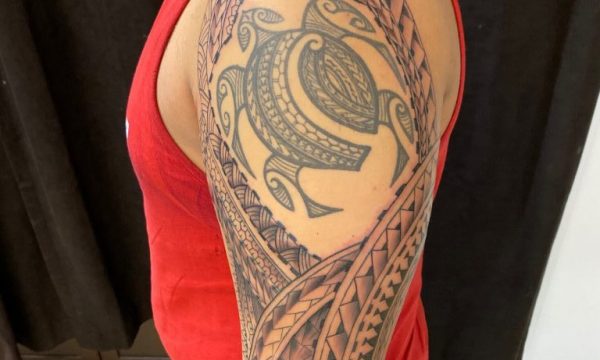 Chris-Maori-Polynesian-Tribal-Turlte-Front-Tattoo
