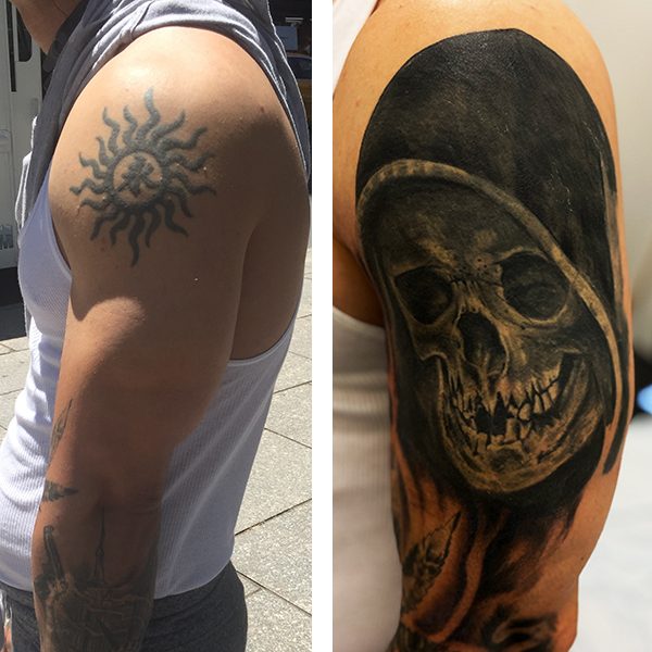 tribal sun cover up skull tattoo