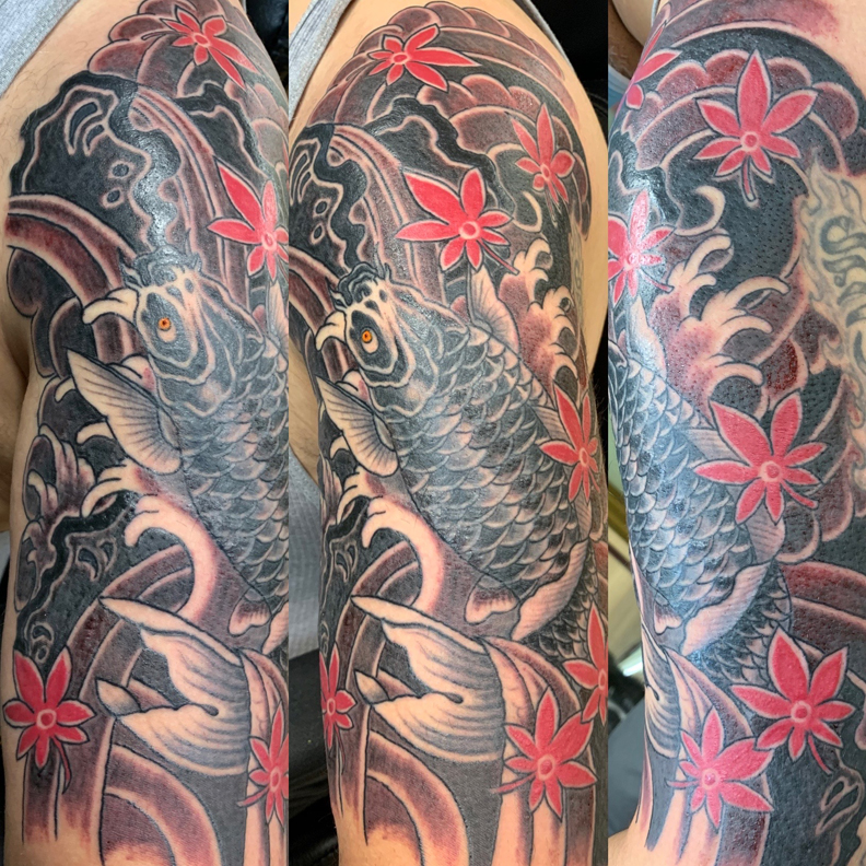 traditional japanese maple leaves tattoo