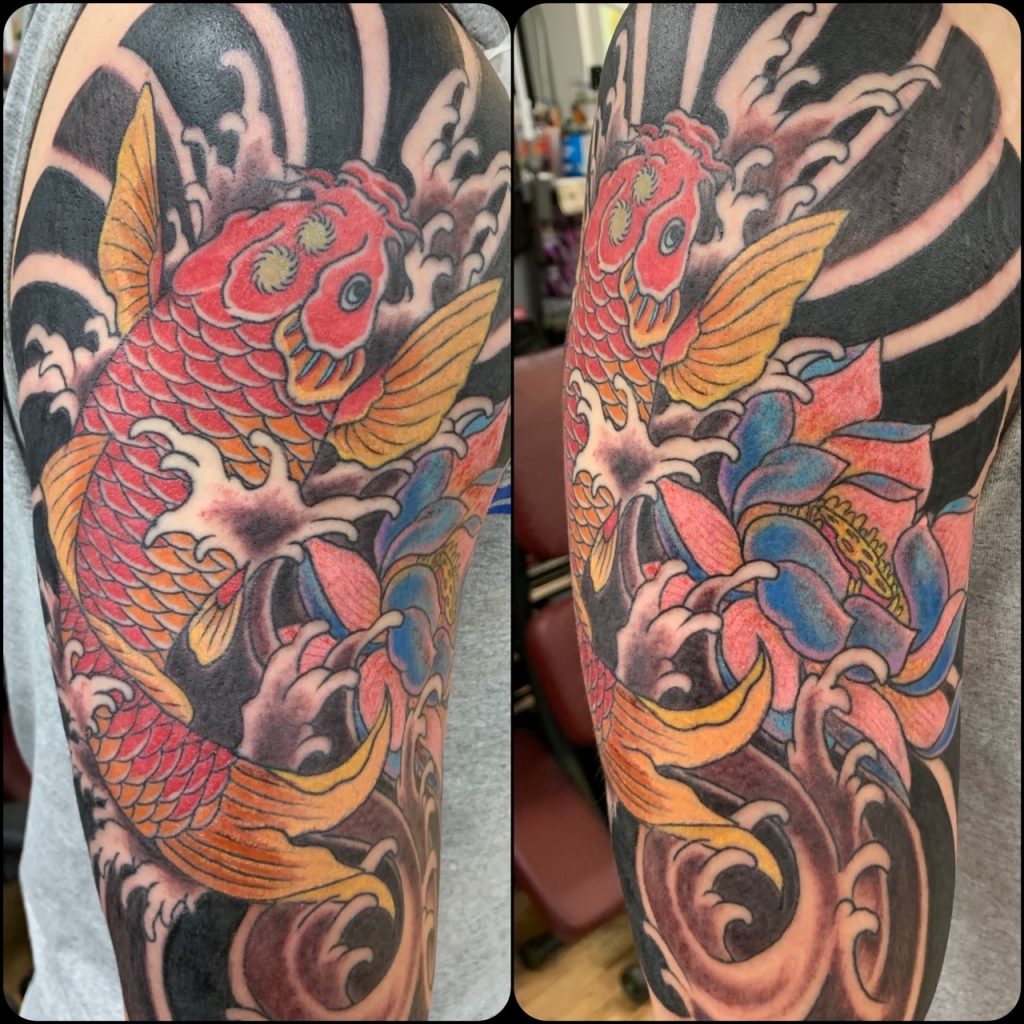 Japanese Dragon With Wind Bars Tattoo on Sleeve
