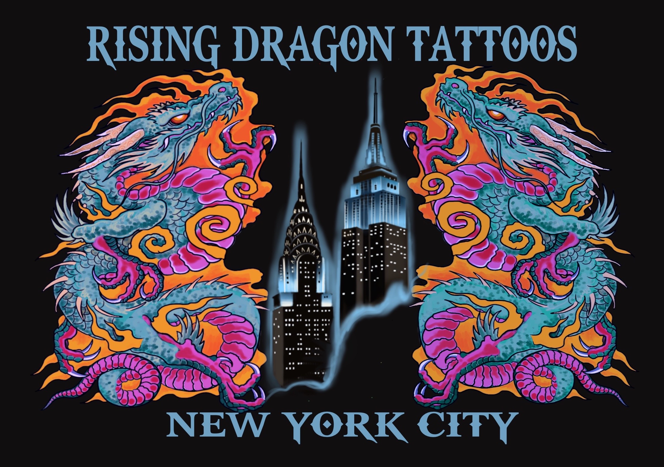 Tattoo Studio Shop Flash Single w/ Line Work Art, Dragon, Sun, 11" X  14" Print | eBay